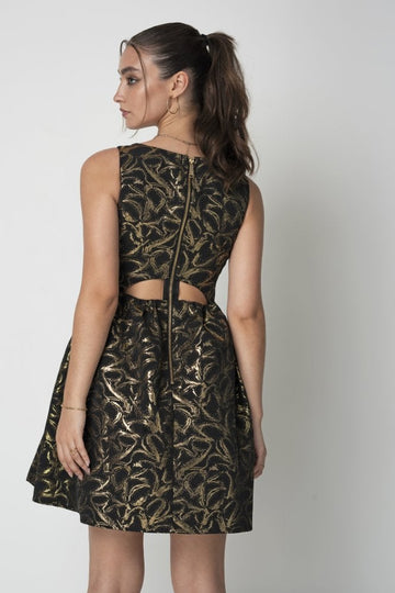 Gold Jacquard Cut Out Skater Dress Double Second